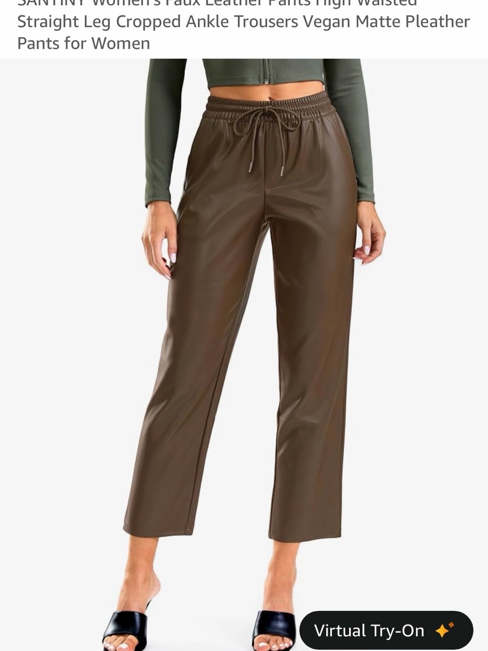 Faux Leather High-Waist Straight Leg Pants - Brown